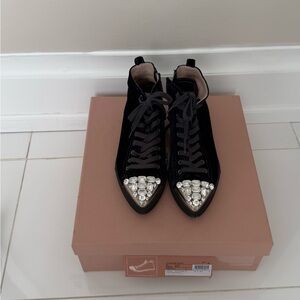 Miu Miu Navy Sneakers with Silver Embellishments